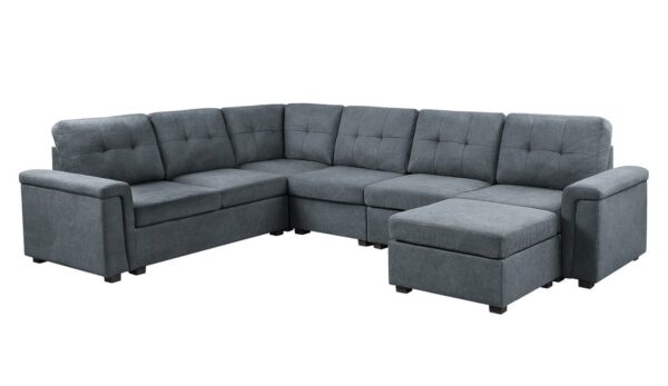 Isla - Woven 7 Seater Sectional Sofa With Ottoman - Gray