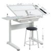 38.18" Hand Crank Adjustable Drafting Table Drawing Desk With 2 Metal Drawers With Stool - White - Image 2