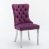 Nikki - Modern, High-End Tufted Solid Wood Contemporary Velvet Upholstered Dining Chair With Chrome Stainless Steel Plating Legs, Nailhead Trim (Set of 2) - Purple / Chrome - Image 4