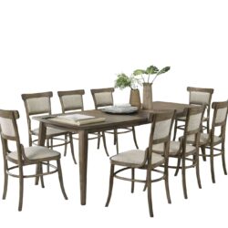 Bistro - 9 Piece Dining Table With Extension Leaf And Off White Fabric Dining Chairs (Set of 9) - Vintage Walnut