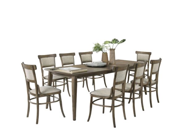 Bistro - 9 Piece Dining Table With Extension Leaf And Off White Fabric Dining Chairs (Set of 9) - Vintage Walnut