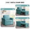 3 In 1 Sofa Bed Chair, Convertible Sleeper Chair Bed, Adjust Backrest Into A Sofa, Lounger Chair, Single Bed, Modern Chair Bed Sleeper For Adults - Teal - Image 14