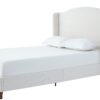Hannah - King Upholstered Wingback Bed Size, Tall Headboard Upholstered King Bed, Premium Textured Canvas Chenille Look, Minimalist Designs, No Box Spring Needed - Ivory - Image 21