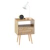 15.75" Rattan End Table With Power Outlet & USB Ports, Modern Nightstand With Drawer And Solid Wood Legs, Side Table For Living Room, Bedroom - Natural - Image 5