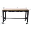 60" Work Bench, Workbench With Drawer Storage, Heavy Duty Bamboo Wood Work Table With Wheels For Garage Home Office - Black / Light Brown - Image 11