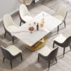 63" Modern Artificial Stone Panel Double-Ring Stainless Steel Metal Legs, Can Accommodate 6-8 People - White / Gold - Image 2