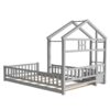 Twin Size House-Style Headboard Floor Bed With Fence Guardrails Without Cushion - Gray - Image 9