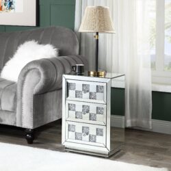 Noralie - Mirrored Faux Diamonds Accent Table - Silver