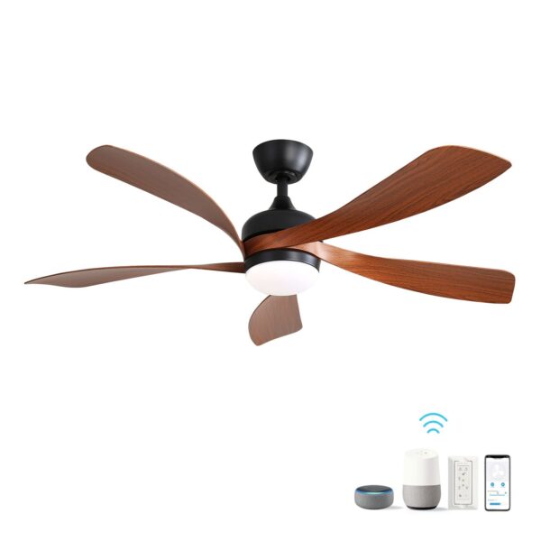Modern Ceiling Fan With 3 Color Dimmable Light 5 ABS Blades Smart Remote Control Reversible Dc Motor For Bedroom - Black
