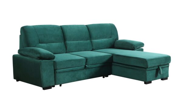 Kipling - Velvet Fabric Reversible Sleeper Sectional Sofa Chaise - Green
