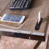Chrome Writing Desk With Port In USB - Weathered Oak - Image 3