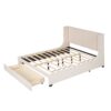 Queen Size Storage Upholstered Platform Bed With Wingback Headboard And A Big Drawer - Beige - Image 2