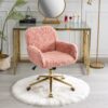 Office Chair, Artificial Rabbit Hair Home Office Chair With Golden Metal Base, Adjustable Desk Chair Swivel Office Chair, Vanity Chair - Pink - Image 15
