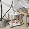 2 Piece Side Table, 2 Tier Space End Table, Modern Night Stand, Sofa Table, Side Table With Storage Shelve - White / Oak - Image 7