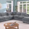 Celine - Chenille Fabric Corner Sectional Sofa With Right Facing Chaise, Cupholders, And Charging Ports - Light Gray - Image 5