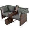 2 Seater Outdoor Patio Daybed Outdoor Double Daybed Outdoor Loveseat Sofa Set With Foldable Awning And Cushions For Garden, Balcony, Poolside - Gray - Image 27