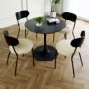 Modern Gray Simple Dining Chair Upholstered Chair Family Bedroom Stool Back Dressing, Black Round Table Set, Bentwood Covered With Ash Veneer Chair Back, Chair Metal Legs (Set of 5) - Black / Cream - Image 17