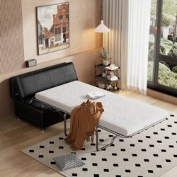 Twin Size Folding Ottoman Sleeper Bed With Mattress Convertible Guest Bed - Black