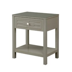 Dylan - Wooden End Side Table Nightstand With Glass Top And Drawer - Taupe