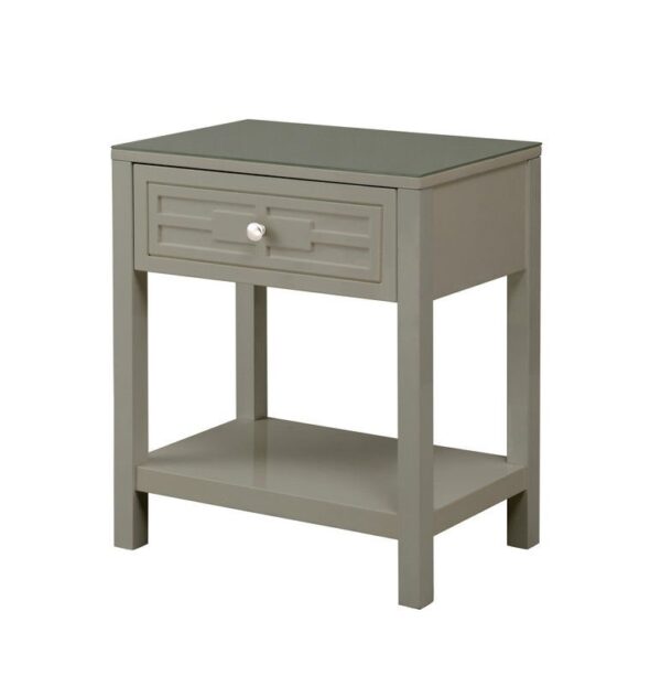 Dylan - Wooden End Side Table Nightstand With Glass Top And Drawer - Taupe