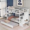 Twin Over Twin Bunk Beds With Twin Trundle And Stairway Storage Function - White - Image 3