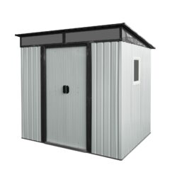 6Ft X 5Ft Outdoor Metal Storage Shed With Window And Transparent Plate For Garden, Lawn - White / Black