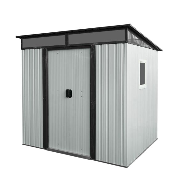 6Ft X 5Ft Outdoor Metal Storage Shed With Window And Transparent Plate For Garden, Lawn - White / Black