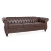 Rolled Arm Chesterfield Three Seater Sofa - Dark Brown - Image 4