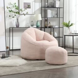Bedding Bean Bag Sofa Chair High Pressure Foam Bean Bag Chair Adult Material With Padded Foam Padding Compressed Bean Bag With Footrest - Pink
