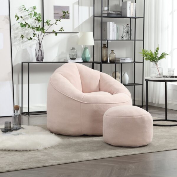 Bedding Bean Bag Sofa Chair High Pressure Foam Bean Bag Chair Adult Material With Padded Foam Padding Compressed Bean Bag With Footrest - Pink