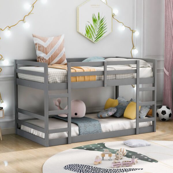 Twin Over Twin Bunk Bed With Ladder - Gray