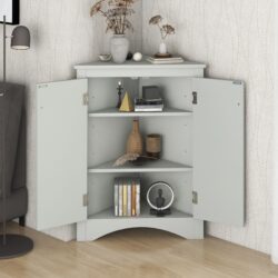 Triangle Bathroom Storage Cabinet With Adjustable Shelves, Freestanding Floor Cabinet For Home Kitchen - Gray
