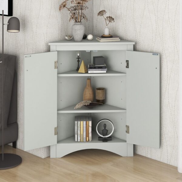 Triangle Bathroom Storage Cabinet With Adjustable Shelves, Freestanding Floor Cabinet For Home Kitchen - Gray