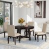 5 Piece Farmhouse Dining Table Set Wood Round Extendable Dining Table And 4 Upholstered Dining Chairs - Espresso - Image 5