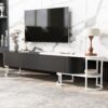 Modern Extendable TV Stand For TVs Up To 75", Entertainment Center Media Console With 3 Drawers, Metal Adjustable Legs For Living Room - Black White - Image 3