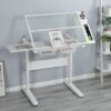 38.18" Hand Crank Adjustable Drafting Table Drawing Desk With 2 Metal Drawers With Stool - White - Image 6