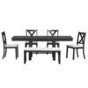 Topmax - 6 Piece Farmhouse Extendable Dining Table With Footrest, 4 Upholstered Dining Chairs And Dining Bench, Two 11" Removable Leaf - Black / Beige - Image 9