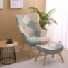 Accent Chair With Ottoman, Living Room Chair And Ottoman Set, Comfy Side Armchair For Bedroom, Creative Splicing Cloth Surface - Blue - Image 4