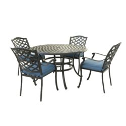 Aluminum 5 Piece Round Dining Set With 4 Arm Chairs - Sapphire Blue