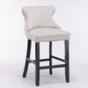 Contemporary Velvet Upholstered Wing-Back Barstools With Button Tufted Decoration And Wooden Legs, And Chrome Nailhead Trim, Leisure Style Bar Chairs, Bar Stools (Set of 4) - Beige - Image 5