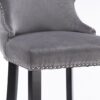 Contemporary Velvet Upholstered Wing-Back Barstools With Button Tufted Decoration And Wooden Legs, And Chrome Nailhead Trim, Leisure Style Bar Chairs, Bar Stools (Set of 4) - Gray - Image 7