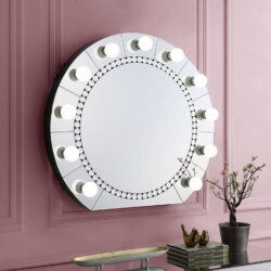 Farai - Glam Mirrored Faux Crystal Diamonds Wall Decor Mirror - Silver