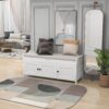 Storage Bench With 3 Shutter-Shaped Doors, Shoe Bench With Removable Cushion And Hidden Storage Space - White - Image 4