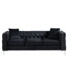 Modern Sofa Jeweled Buttons Tufted Square Arm Couch, 2 Pillows Included - Black - Image 3