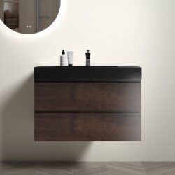 Alice - 36" Bathroom Vanity With Sink, Large Storage Wall Mounted Floating Bathroom Vanity For Modern Bathroom, One-Piece Sink Basin Without Drain And Faucet - Walnut / Black