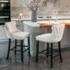 Contemporary Velvet Upholstered Wing-Back Barstools With Button Tufted Decoration And Wooden Legs, And Chrome Nailhead Trim, Leisure Style Bar Chairs, Bar Stools (Set of 4) - Beige - Image 14