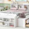 Full Bed With Bookcase Headboard, Under Bed Storage Drawers And Bed End Storage Case - White - Image 7