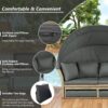 Outdoor Patio Daybed Wicker Rattan Double Daybed Round Sofa Furniture Set With Retractable Canopy, 4 Pillows For Lawn Garden Backyard Porch Pool - Gray - Image 4