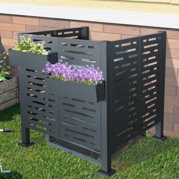 3.5 X 3.5 Ft Air Conditioner Fence For Outdoor Units, Metal Privacy Fence Cover, Perfect To Conceal Air Conditioning Units - Charcoal