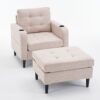 Beige Upholstered Armchair And Storage Ottoman Set, Comfortable Single Sofa With Cup Holders And Tufted Detailing, Ideal For Living Room Or Bedroom - Beige - Image 20